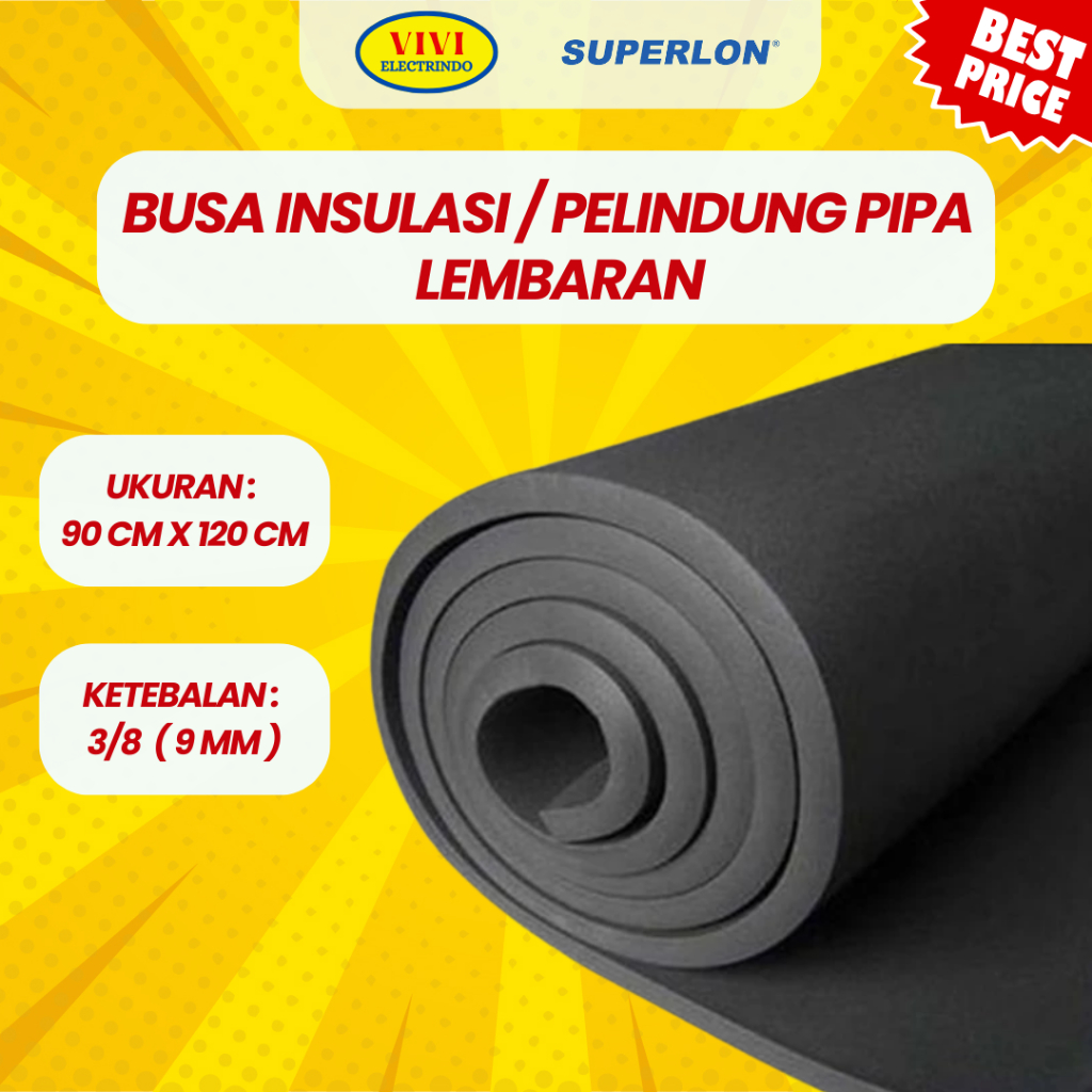 Insulasi Isolasi Pembungkus Pipa AC Armaflex / Superlon / Insulflex  Lembaran Tebal 3/8