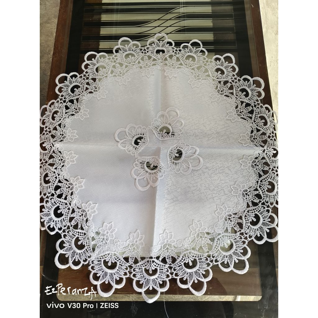 TAPLAK MEJA TAMU BULAT/BUNDAR DIAMETER 60 CM RENDA BORDIR MEWAH ELEGANT