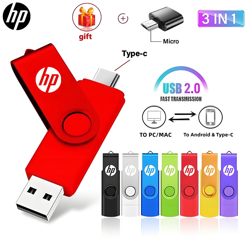 HP USB3.0 2TB flash disk 3-IN-1 USB Micro Type-c OTG flash drive 1TB 2TB Pendrive for Android hp/Tab