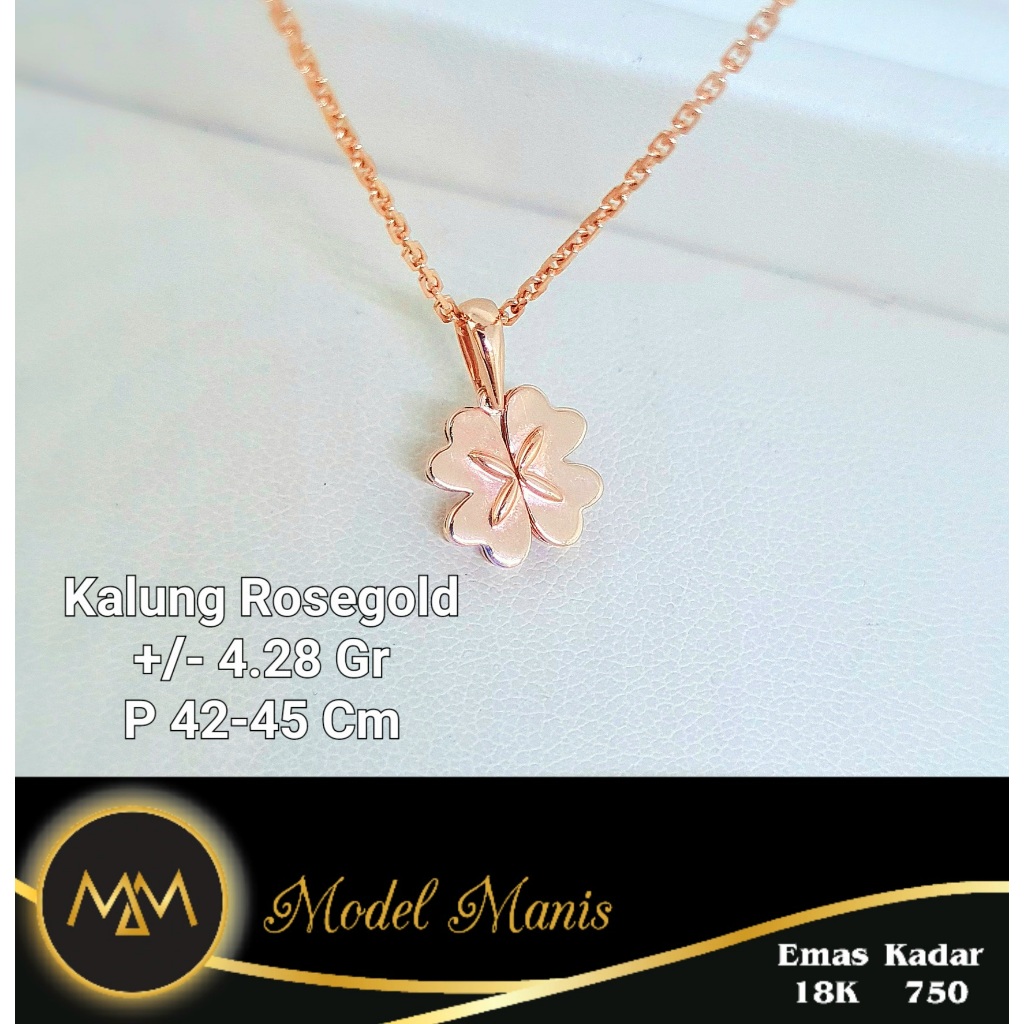Kalung Daun Clover Italy AU Rosegold 750 kadar 18k