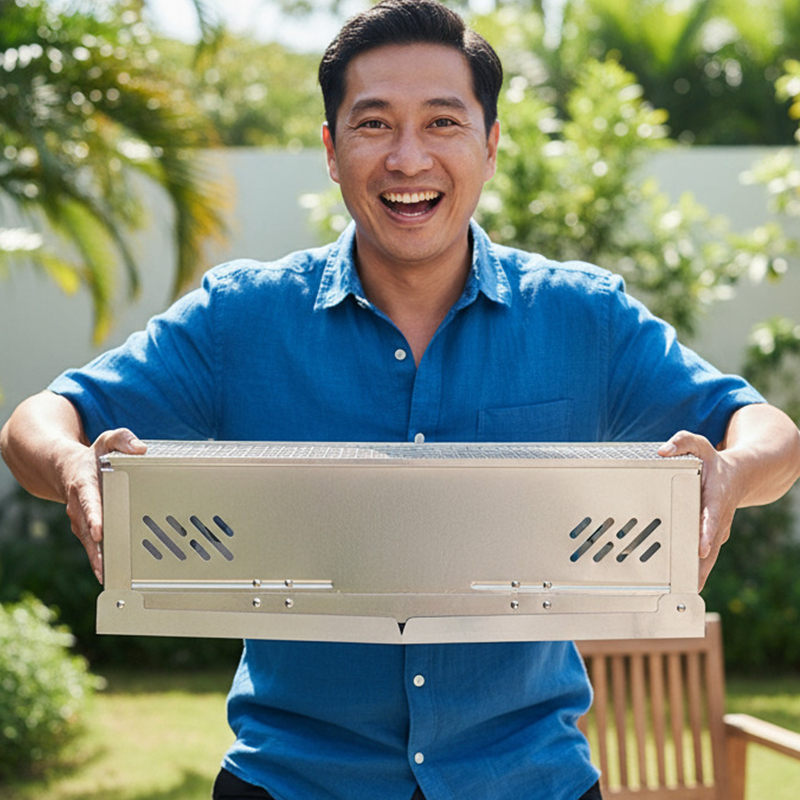 Alat Bakar Portable Praktis - Anti Lengket, Cocok untuk Jualan Sosis Bakar & Ikan Panggang