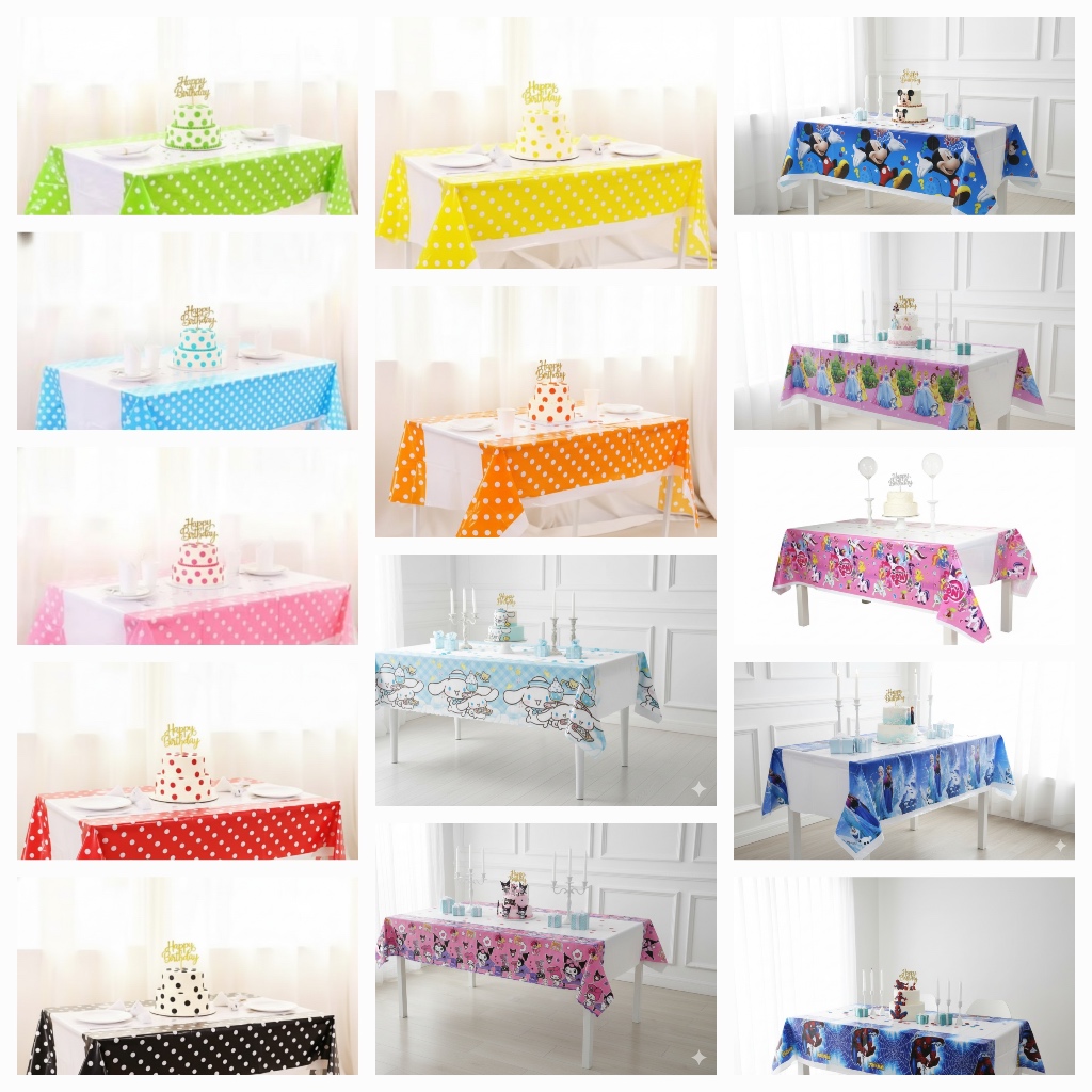 Taplak Meja Ulang Tahun Plastik Karakter Unicorn Kuromi Batman Frozen / Table Cover Plastik Motif Po