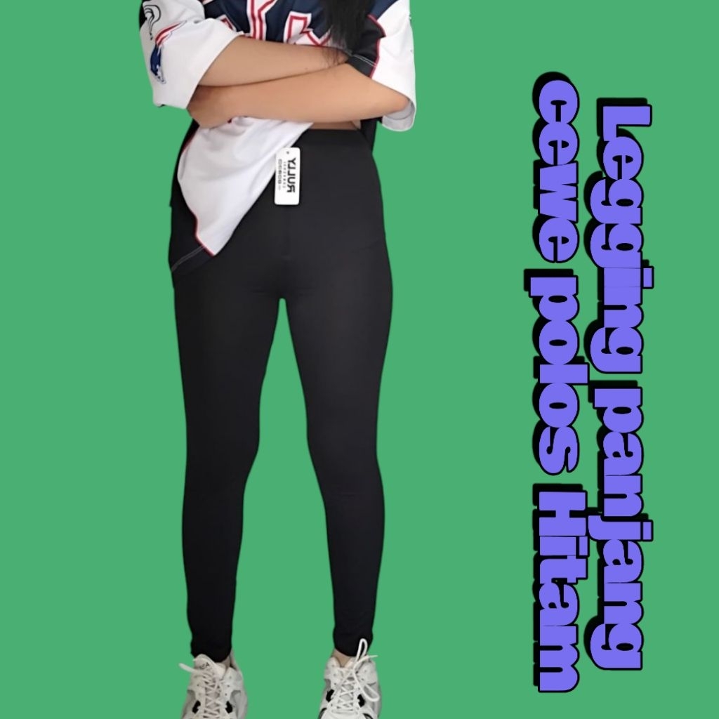 celana legging panjang cewek olahraga polos Hitam nyaman adem melar dan elastis