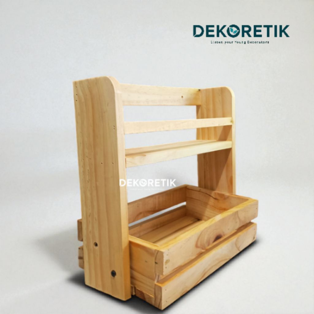 Rak Bumbu Dapur Kayu Minimalis  / Rak Bawang Kayu / Rak buah / Rak Botol minyak Saos Kecap / Rak Ser