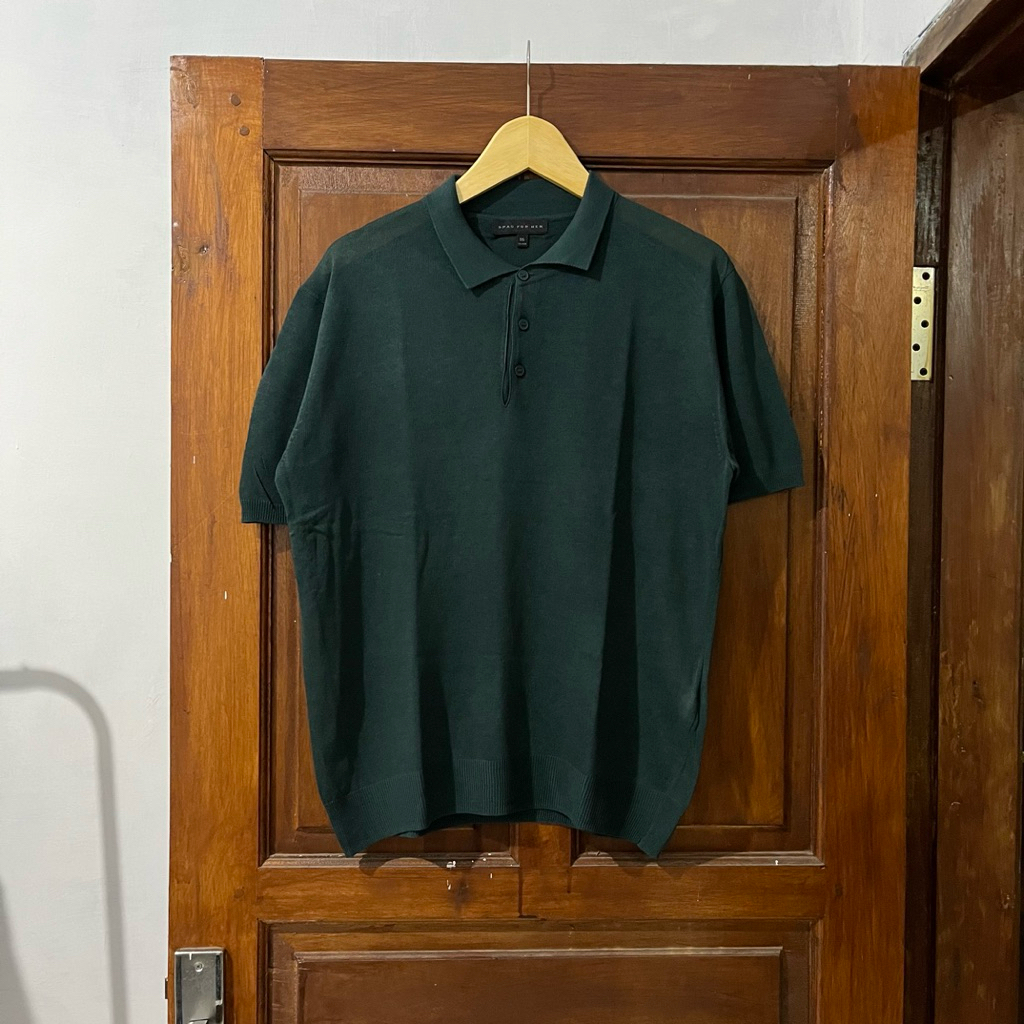 [S-M] SPAO for Man Cotton Knitted Polo Short Sleeve I Green Vintage Vtg Retro Kemeja Garis-garis Sal