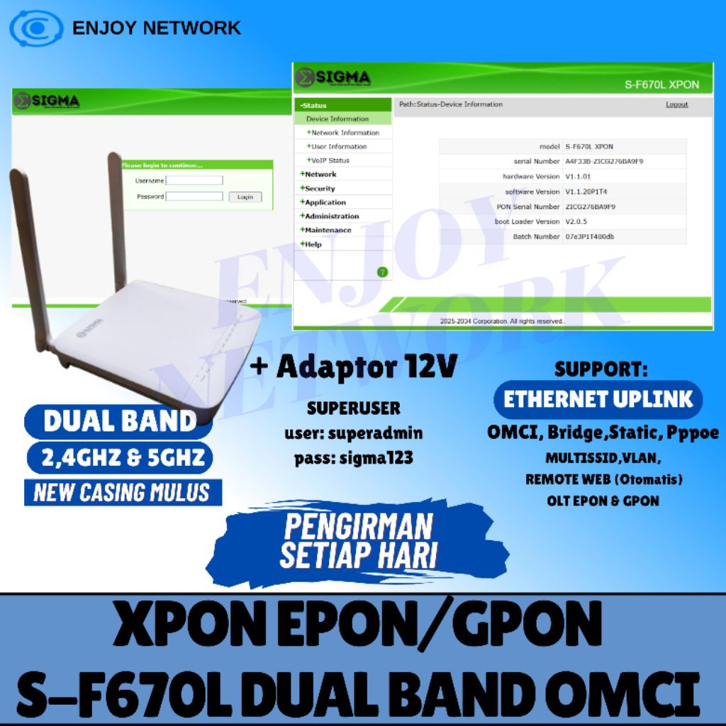 XPON EPON GPON ZTE F670L OMCI DUAL BAND