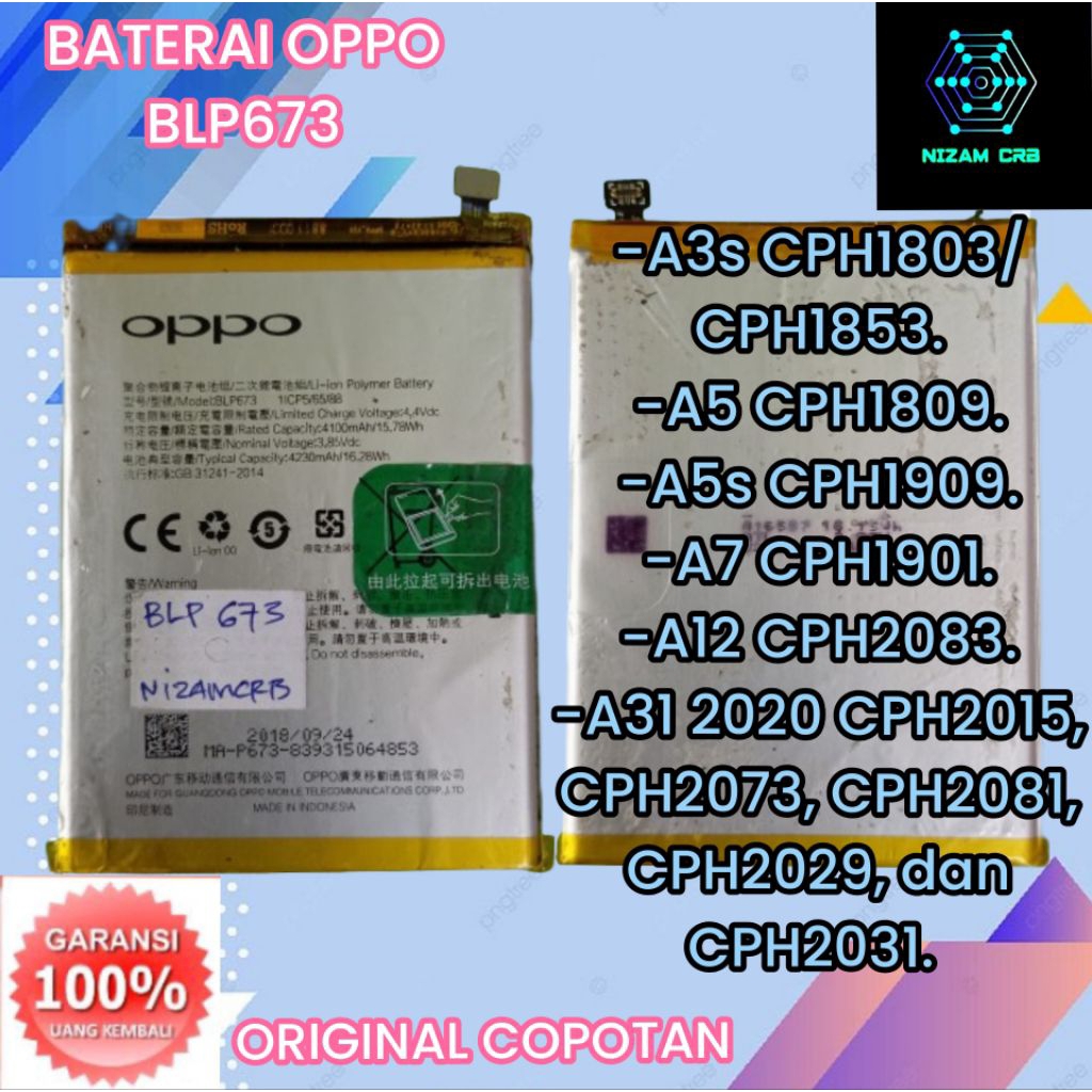 Baterai Battery Batre OPPO A3S / A5s / A5 / A7 / A7x / A12 / A31 ( 2020 ) BLP673 Original Copotan Be