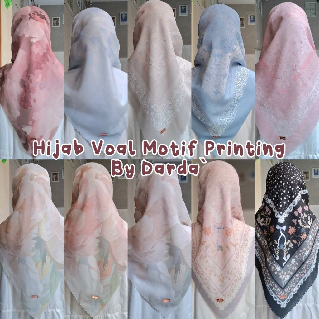 (PART 2) KERUDUNG MOTIF SEGI EMPAT BY DARDA`, HIJAB, MOTIF PRINTING PASTEL BAHAN VOAL PRINTING, TIDA