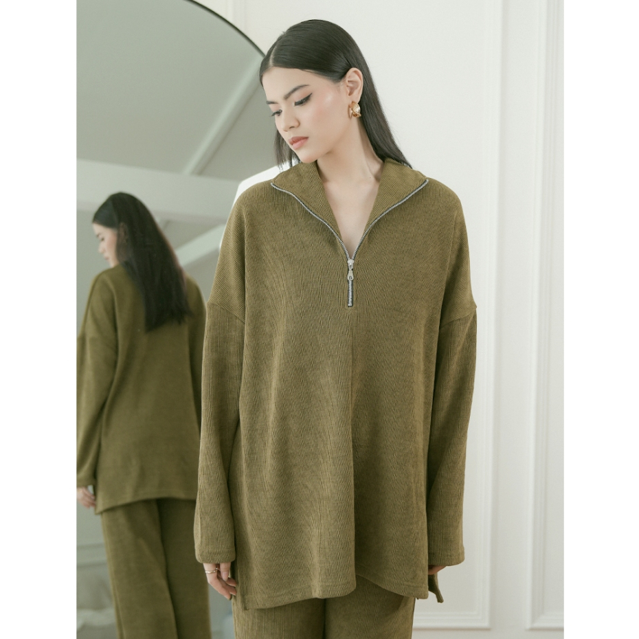 Hardware Clothing Atasan Sweater Rajut Wanita Hardware Ovesized Half Zip Sweater
