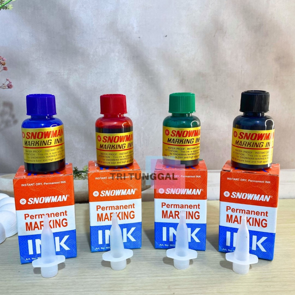 Tinta Refill Spidol SNOWMAN 20ml Hitam Permanen Ink Permanent Marking Black 20 cc Botol MIG-20 Aneka