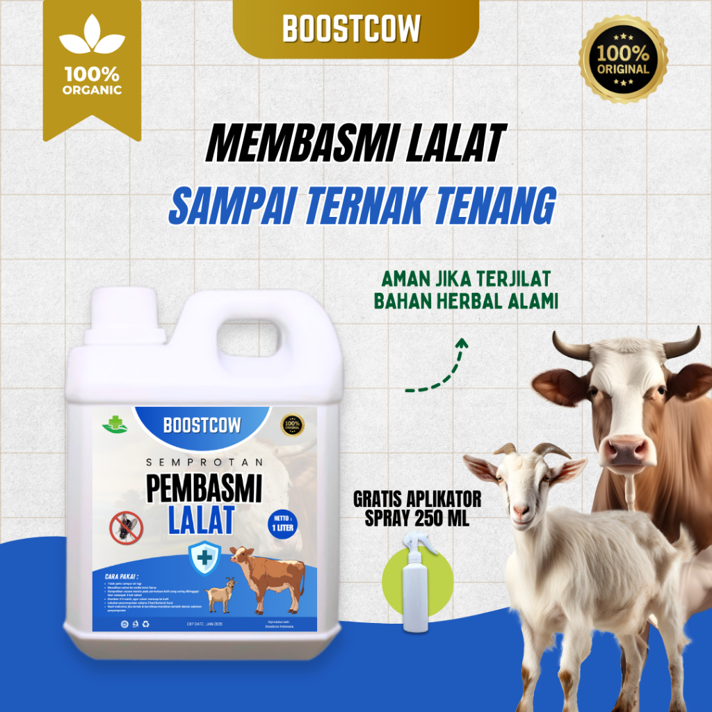 Boostcow Pembasmi Lalat Bonus Aplikator Spray Pembasmi Lalat Sapi Kambing Domba Nyamuk Kutu Sapi