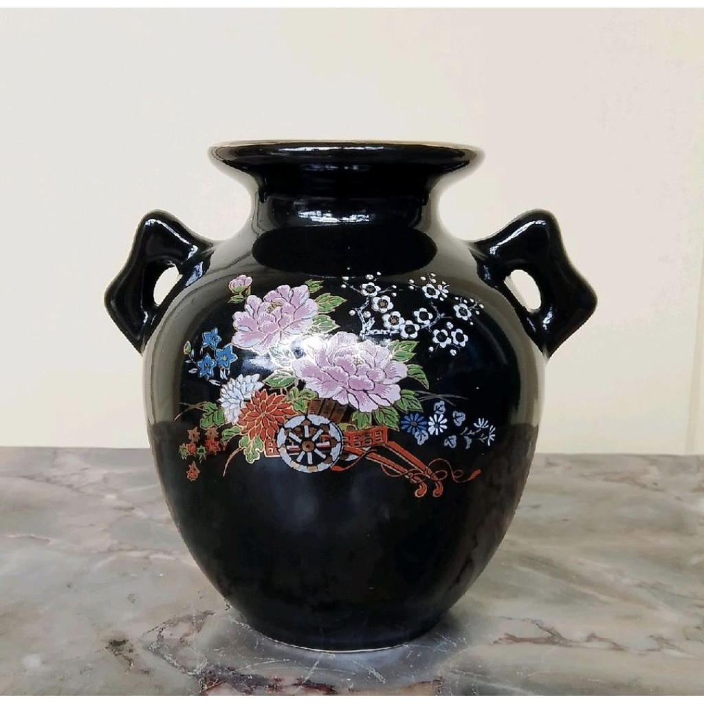 Guci Vas keramik Pajangan mini motif Bunga