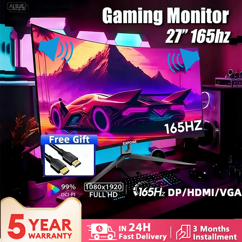 Gaming Monitor Curved 19"/22/24"/27" 165HZ Flat With Speaker IPS 1K/2K/4K 165HZ Monitor