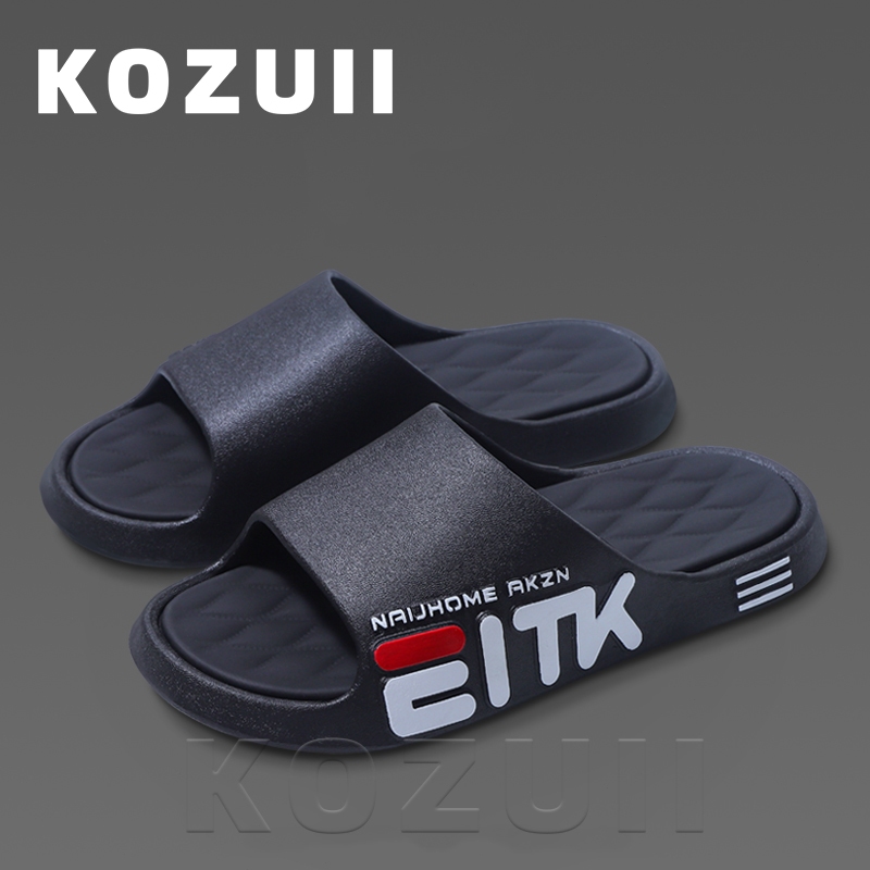 Kozuii Sandal Pria Sandal Slop Pria Sandal Rumah Elastis Kekinian Sandal Hitam