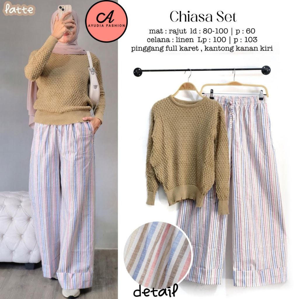 CHIASA SET / SETELAN WANITA CEWEK ATASAN DAN CELANA PREMIUM BEST SELLER ORI AYUDIA