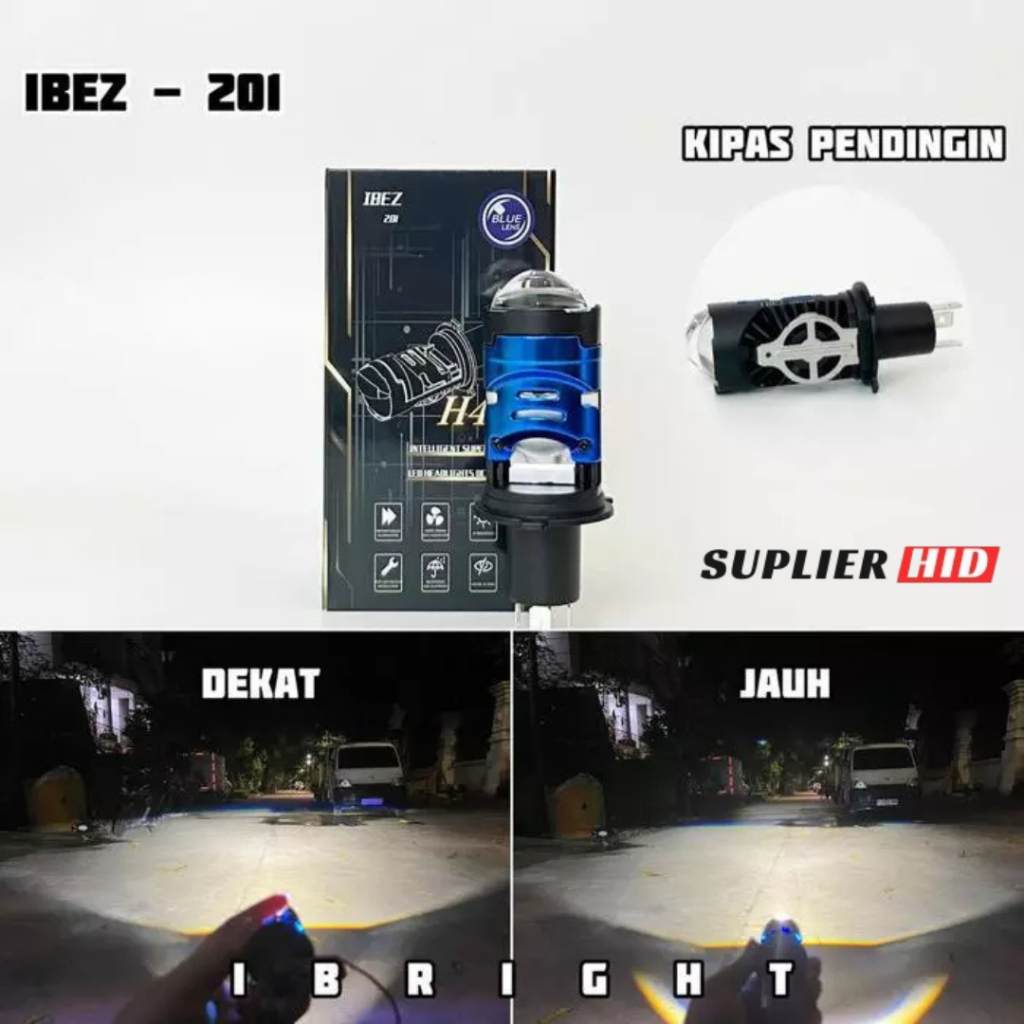 IBEZ 201 - Lampu utama Soket H4 LED Purple Lens Cahaya Flat IBEZ 201