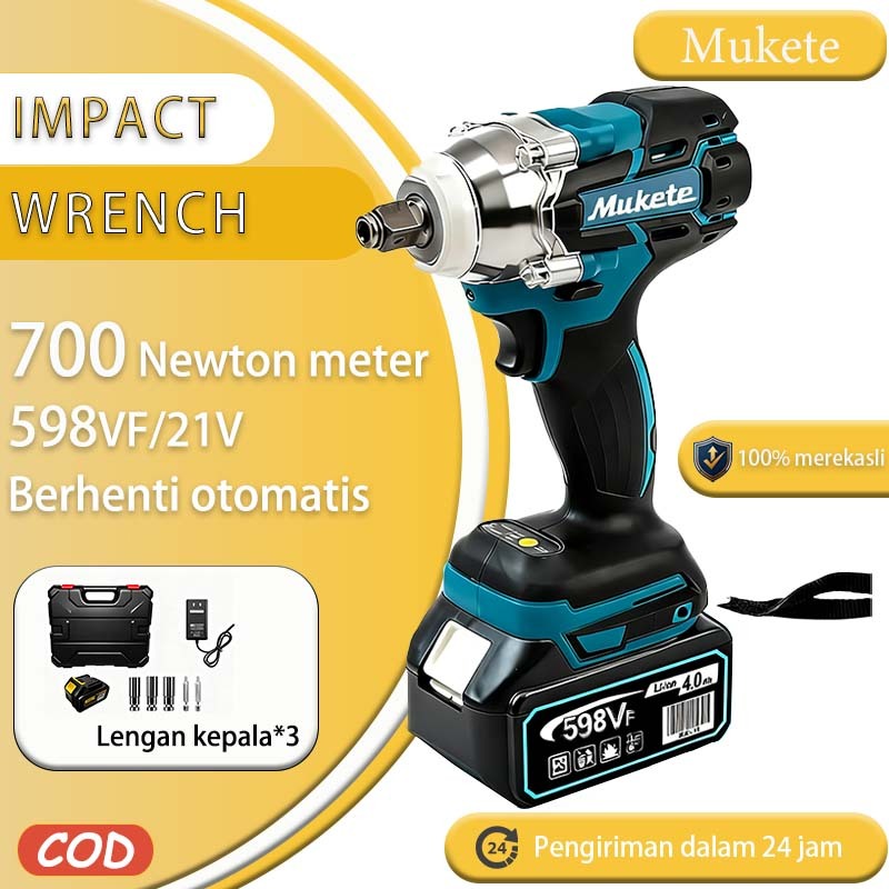 MUKETE Impact Wrench 700N.M Bor Listrik Impact Torsi Besar Untuk Beton Kayu Bor Cordless
