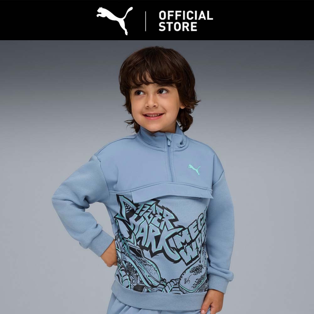 PUMA Atasan Half‑Zip Crew PUMA x HOT WHEELS™ MONSTER TRUCKS Anak-anak