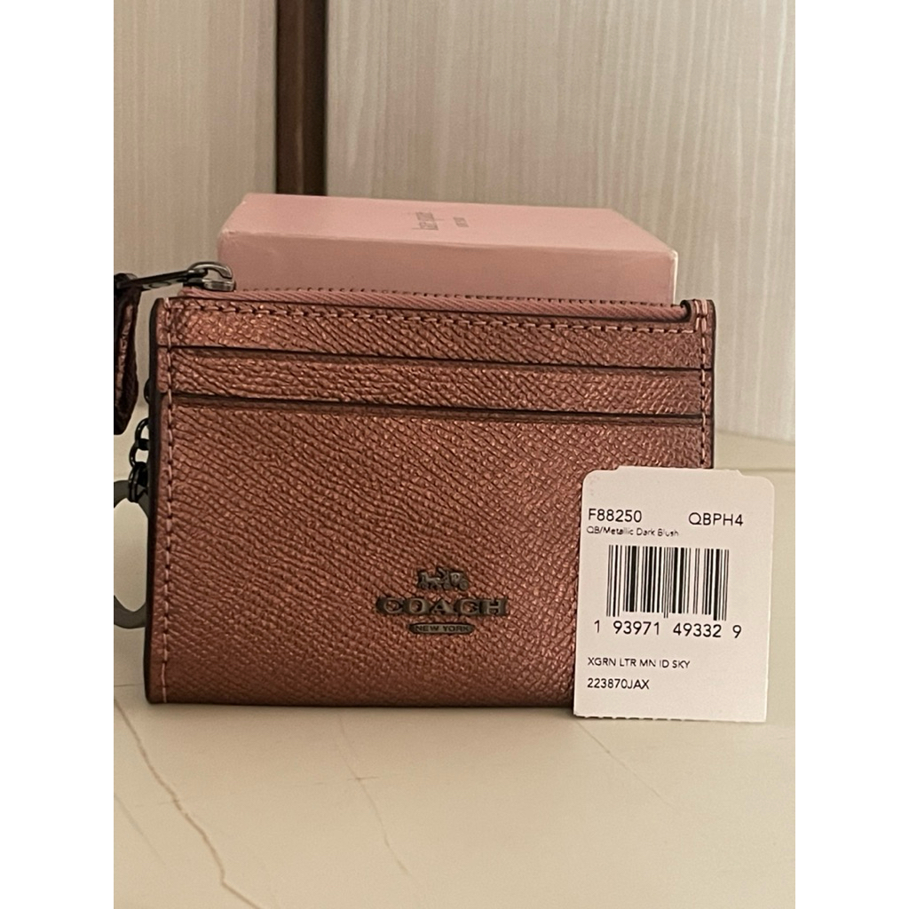 Coach Leather Wallet Bronze with Zipper & Key Chain