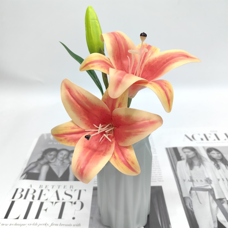 Bunga Lili Palsu 35Cm 1 Batang 2 Bunga 1 Kuncup Diameter 14Cm Plastik Batang Besi Dekorasi Rumah Aes