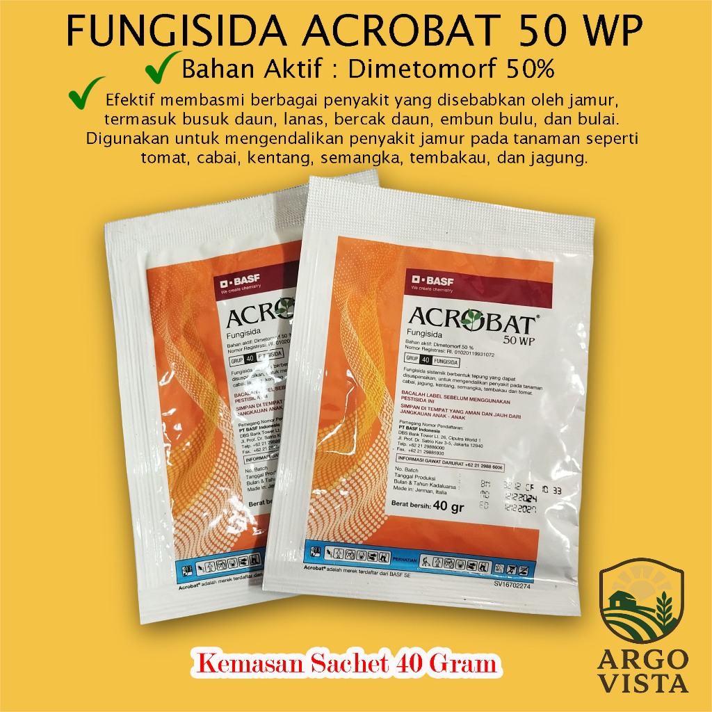 FUNGISIDA ACROBAT 50 WP BASF Kemasan 40 Gram Obat Hama Pertanian Pengandali Penyakit Jamur Tanaman