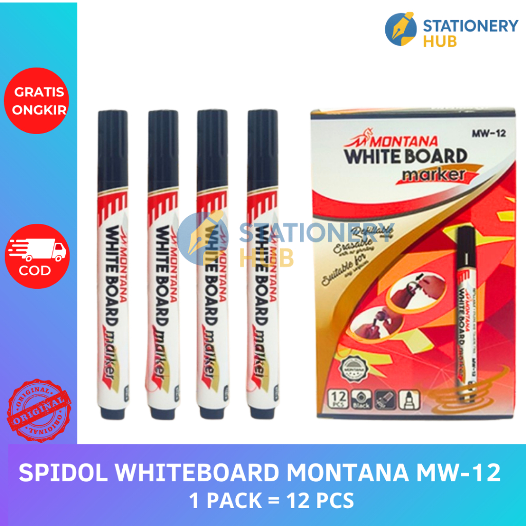 ( 1 Pack =12 Pcs) SPIDOL WHITEBOARD MONTANA MW-12 BOARDMARKER | Tinta Pekat Quick Dry | Spidol Papan