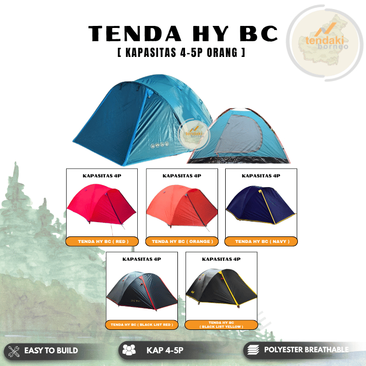 Tenda Camping Gunung Dome HY BC Waterproof Double Layer 4-5P Family Tent Outdoor Frame Fiber Kemping