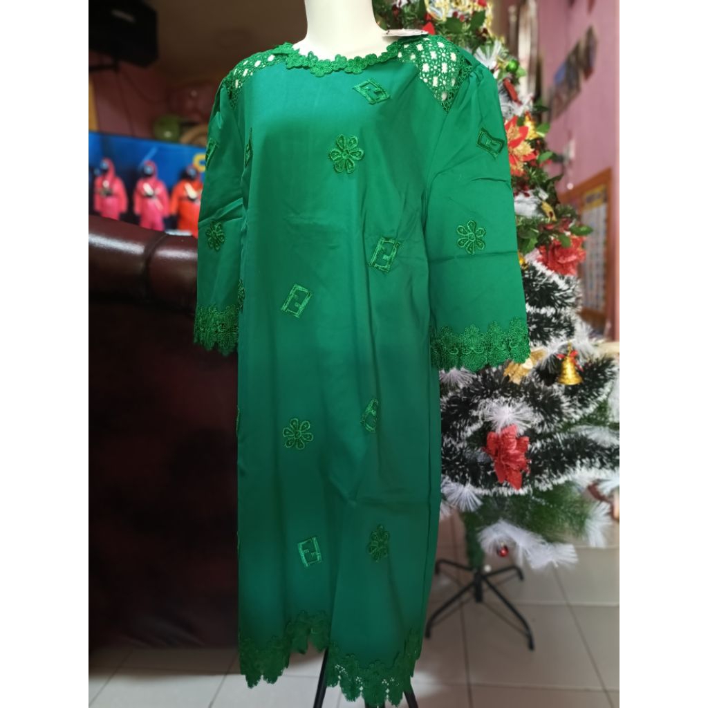 DRES NATAL WANITA TERBARU SALE MURAH/DRES KOMBINASI BORDIR BROKAT WARNA HIJAU