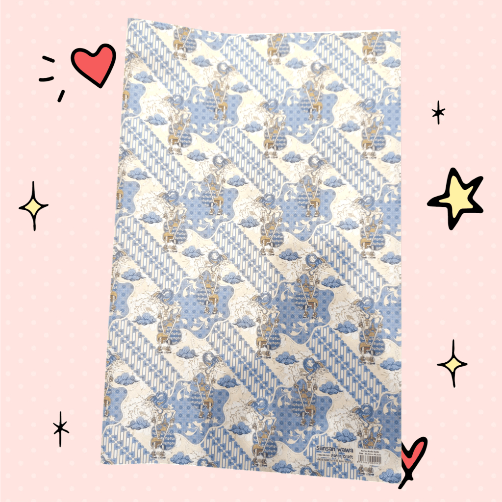 KERTAS KADO SANSAN WAWA/SANWA MOTIF BATIK BIRU