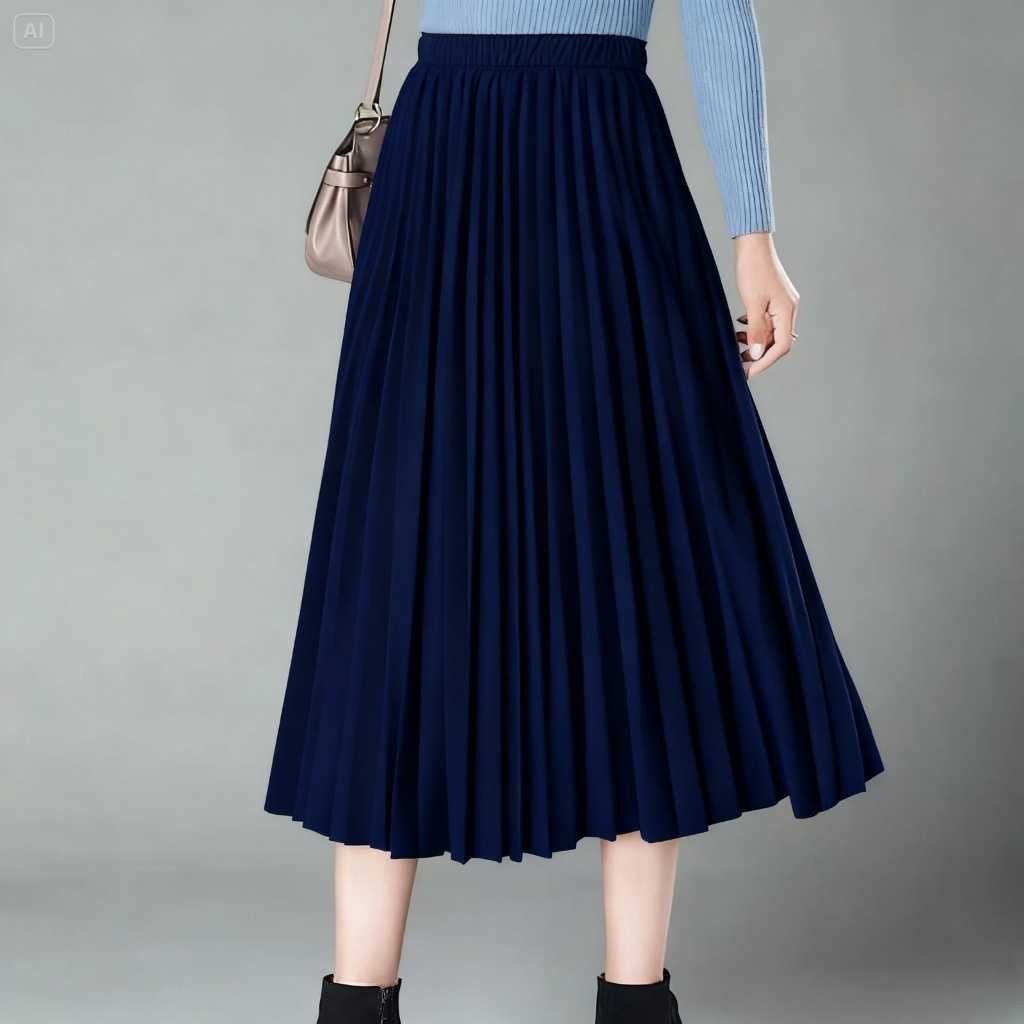 Rok Plisket Bludru Velvet 7/8 Premium | Rok Midi Beludru Kekinian | Rok Plisket Import Elegan