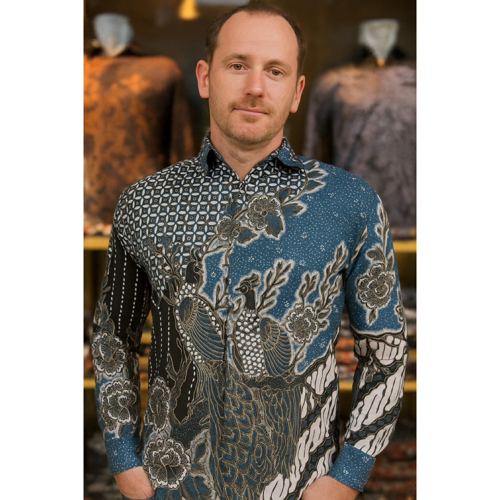 Toko hamid - Baju Batik Pria Lengan Panjang - Katun - Blue