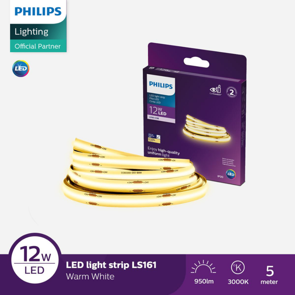 Lampu Philips LED Strip LS161 COB 12W 3000K 5M 24V Kuning