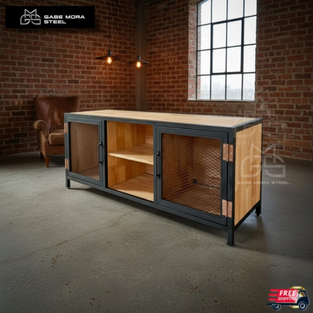 Rak Meja Industrial Bar Cabinets | Rak Buku Besi Blokmil Kayu Vintage Premium Product - Meja Buffet 