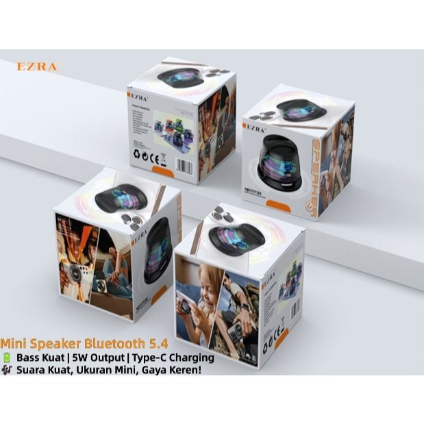 EZRA Mini Speaker Bluetooth EZ-D16--Bisa Ditempel di HP,Bass Mantap,Lampu RGB Keren