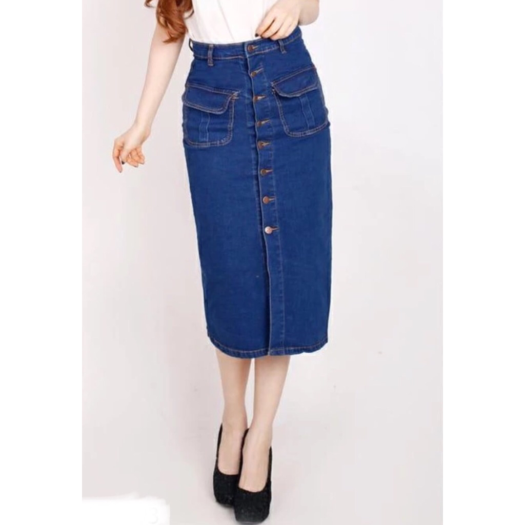Rok jeans warna biru dongker size 31