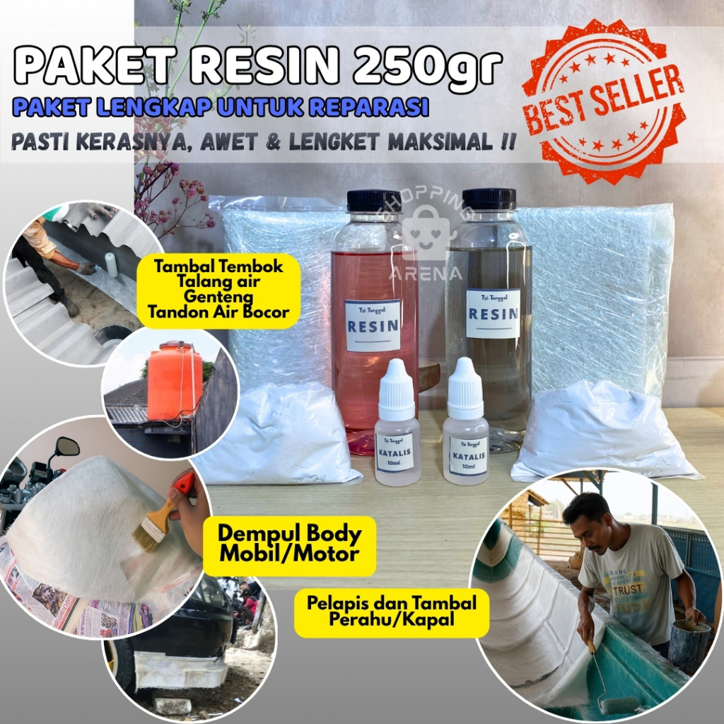 PAKET RESIN 250 GRAM Resin Recine Resine Fiberglass Mika Glass Fiber Akrilik Acrylic DIY Catalyst Ca