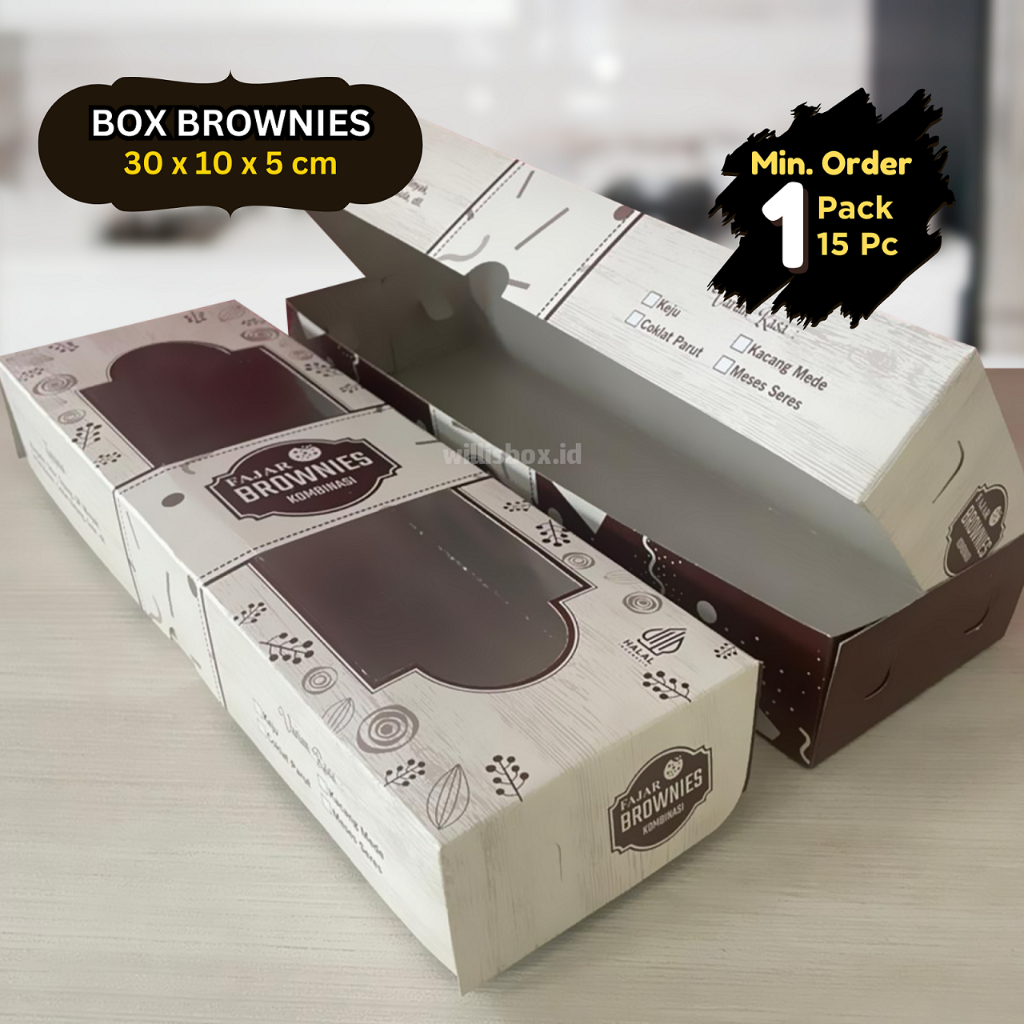 Box Brownies 30x10x5 Motif + Laminasi / Dus Brownies, Kotak Brownies (Ada Tulisan FAJAR BROWNIES)