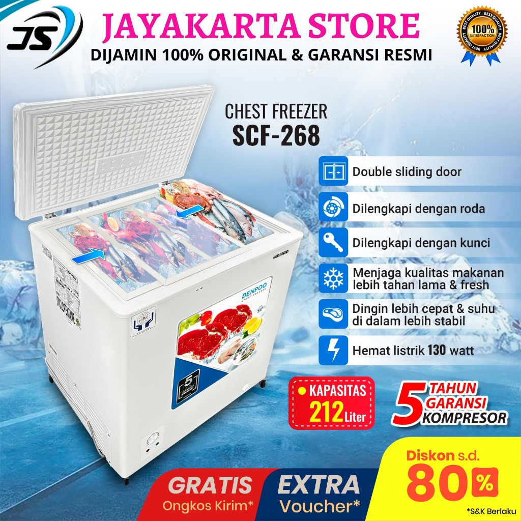 Chest freezer Denpoo SCF 268 CG Hemat Listrik