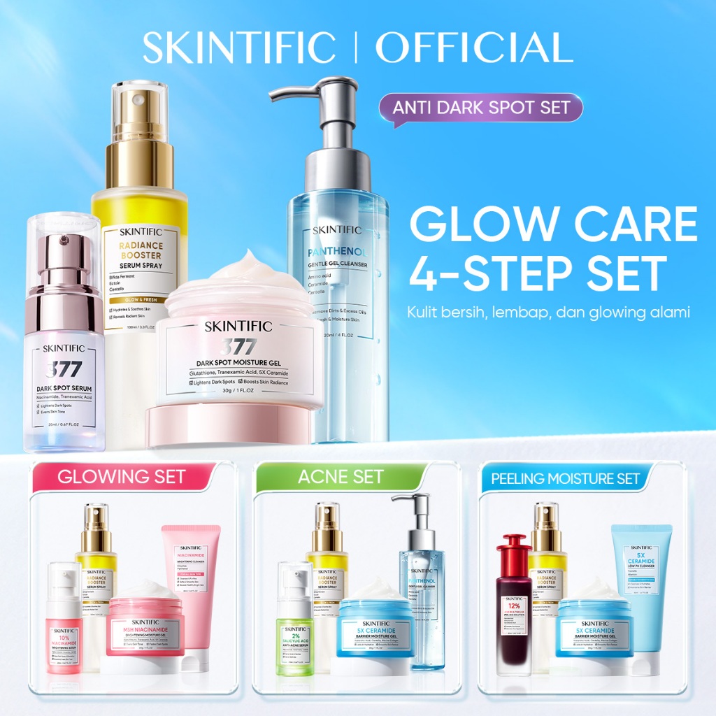 SKINTIFIC -GLOW CARE 4-STEP SKIN ROUTINE 4PCS |GLOW Serum Spray+5X Ceramide Moisturizer+Niacinamide 