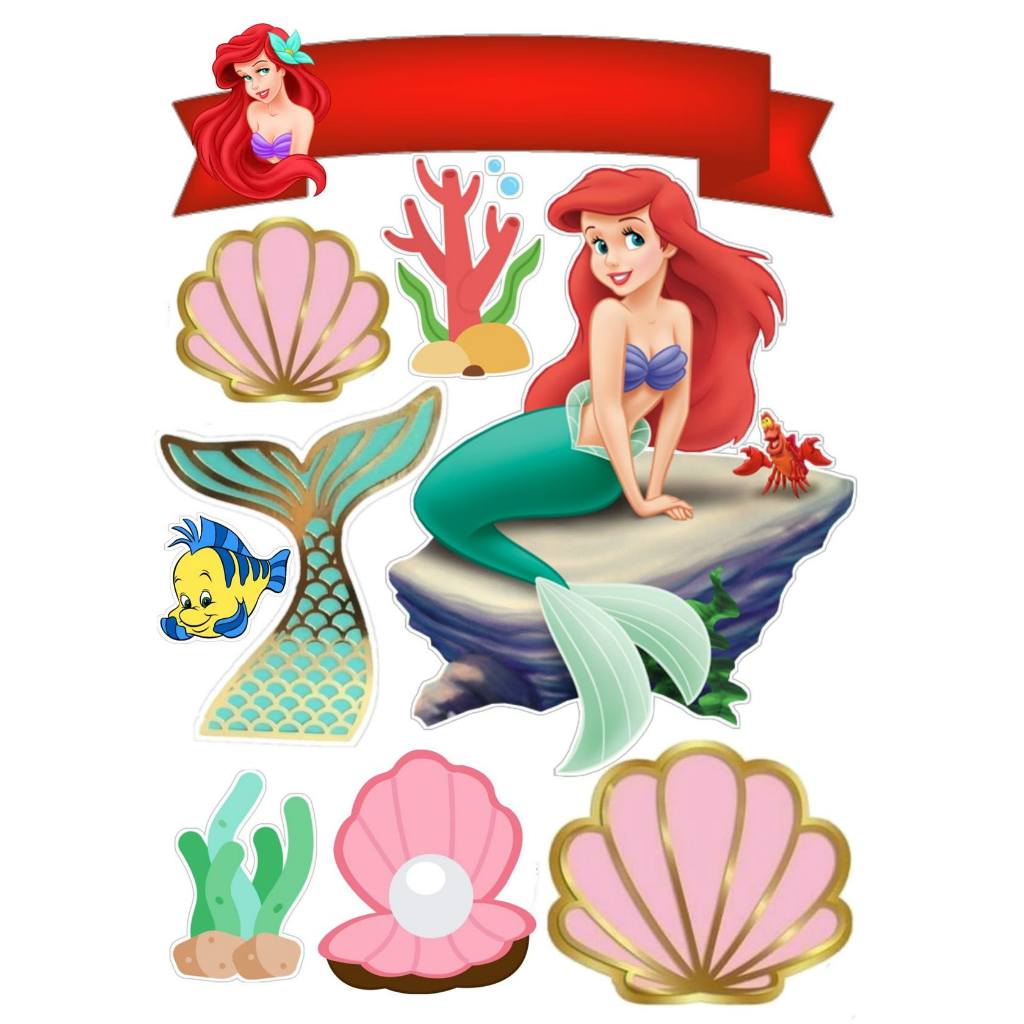 Hiasan Kue Happy Birthday Little Mermaid Ariel/ Topper  Little Mermaid Ariel /Hiasan buket/ Hiasan t