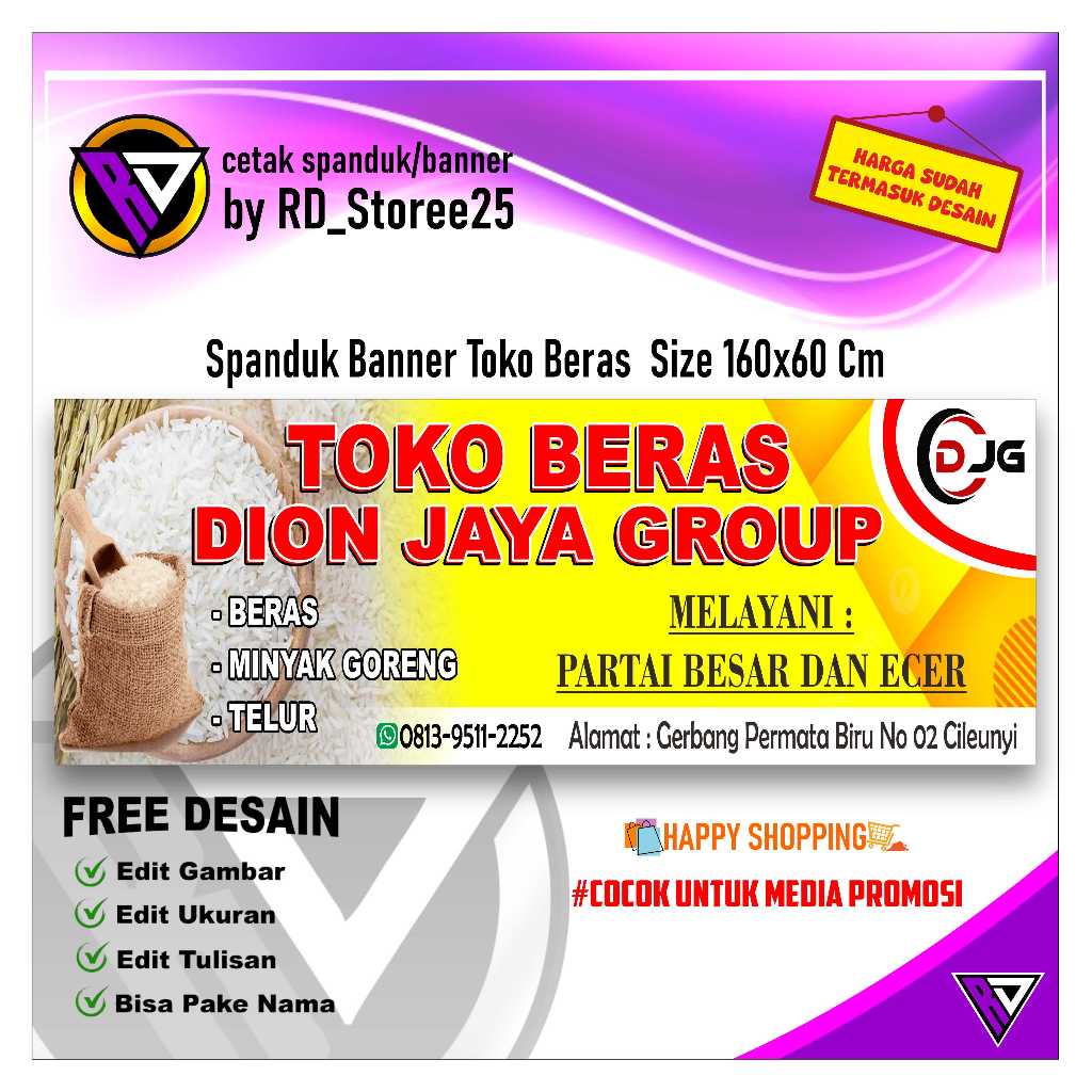 Spanduk Banner Toko Beras  Size 160x60 Cm