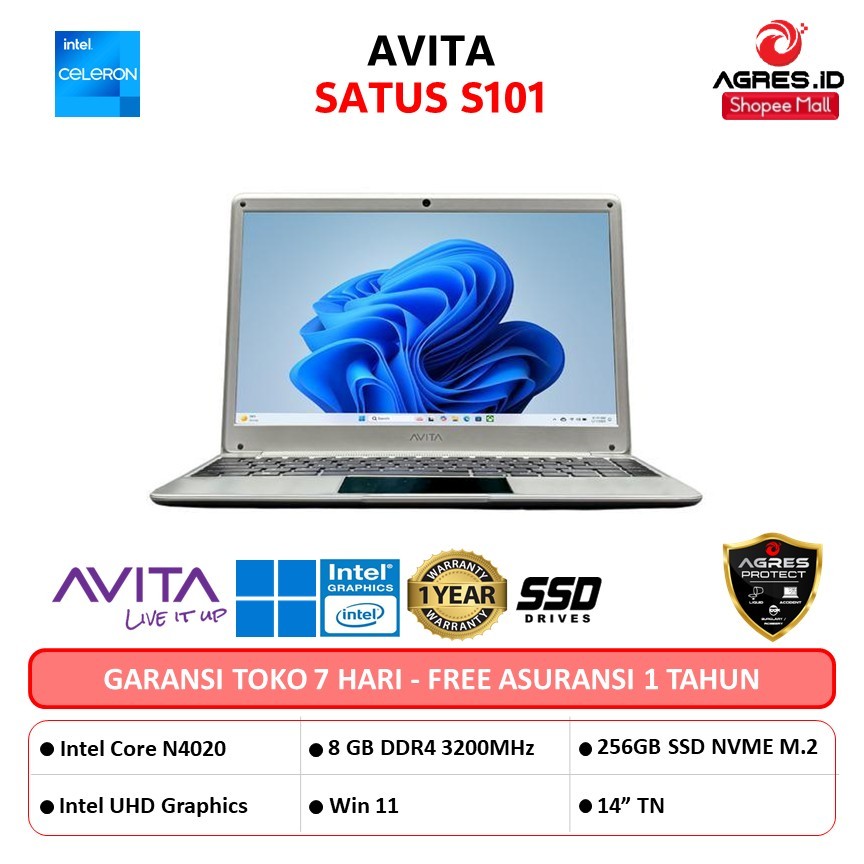 AVITA SATUS S101 N4020 8GB 256GB W11 14.0 SILVER