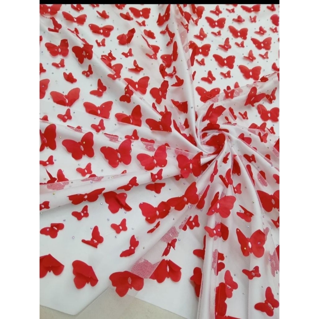 Bahan/Kain Tille kupu2 3D diamond Swarovsk/ kain Tille motif terbaru