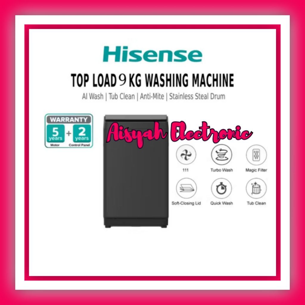 MESIN CUCI TOP LOADING HISENSE 9KG WT90F30 GARANSI 5 TAHUN