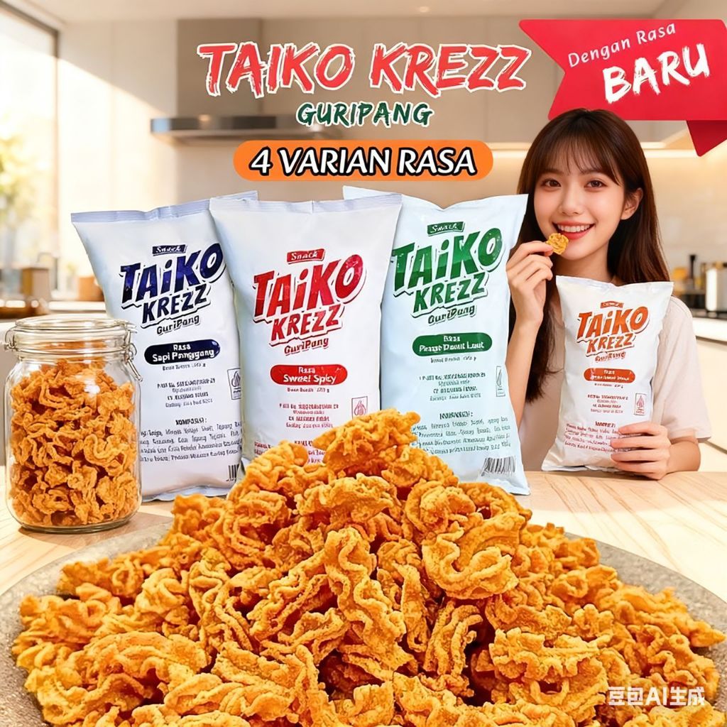TAIKO krezz guripang snack 500g/1000g, camilan/makanan kembung/ puffed, renyah dan lezat HALAL