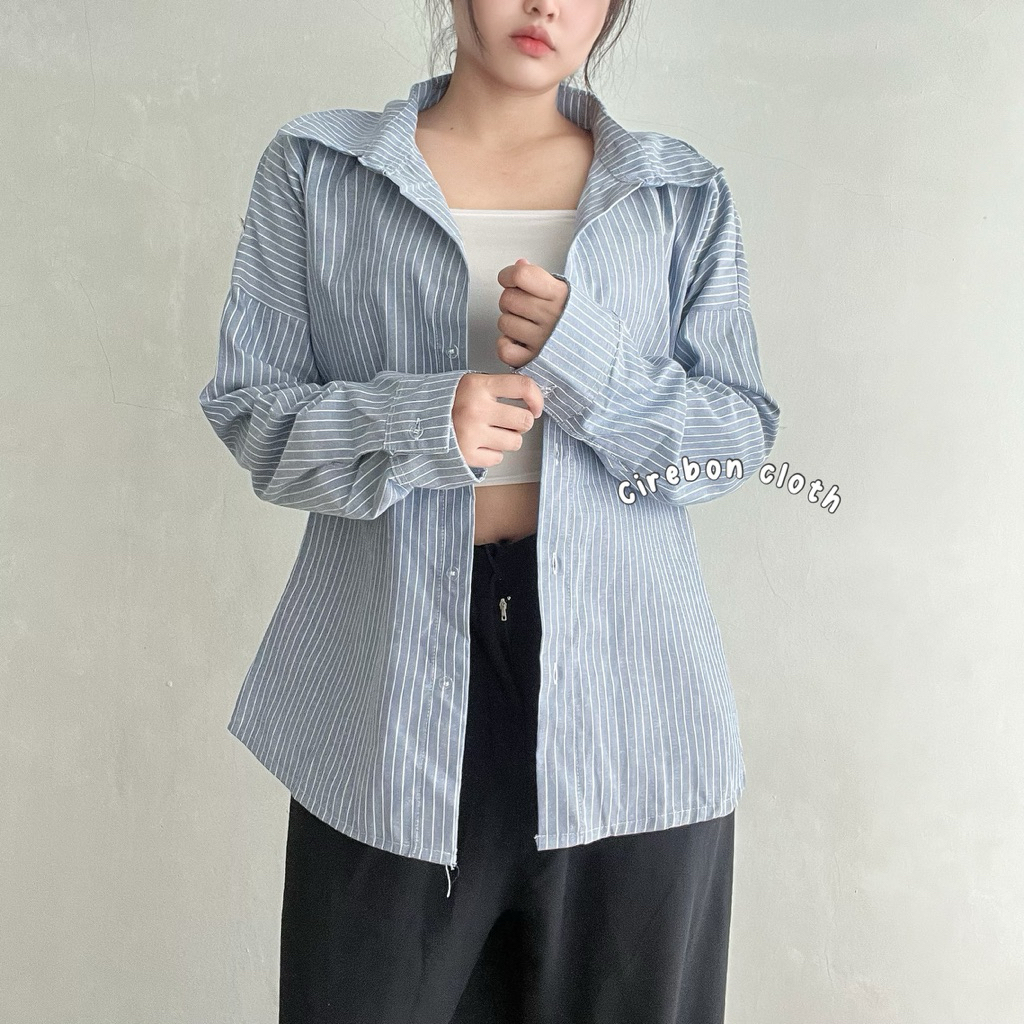KIYANA Cirebon Cloth - Velin Kemeja Salur Oversize Wanita / Oversize Shirt / Kemeja Oversize Wanita 