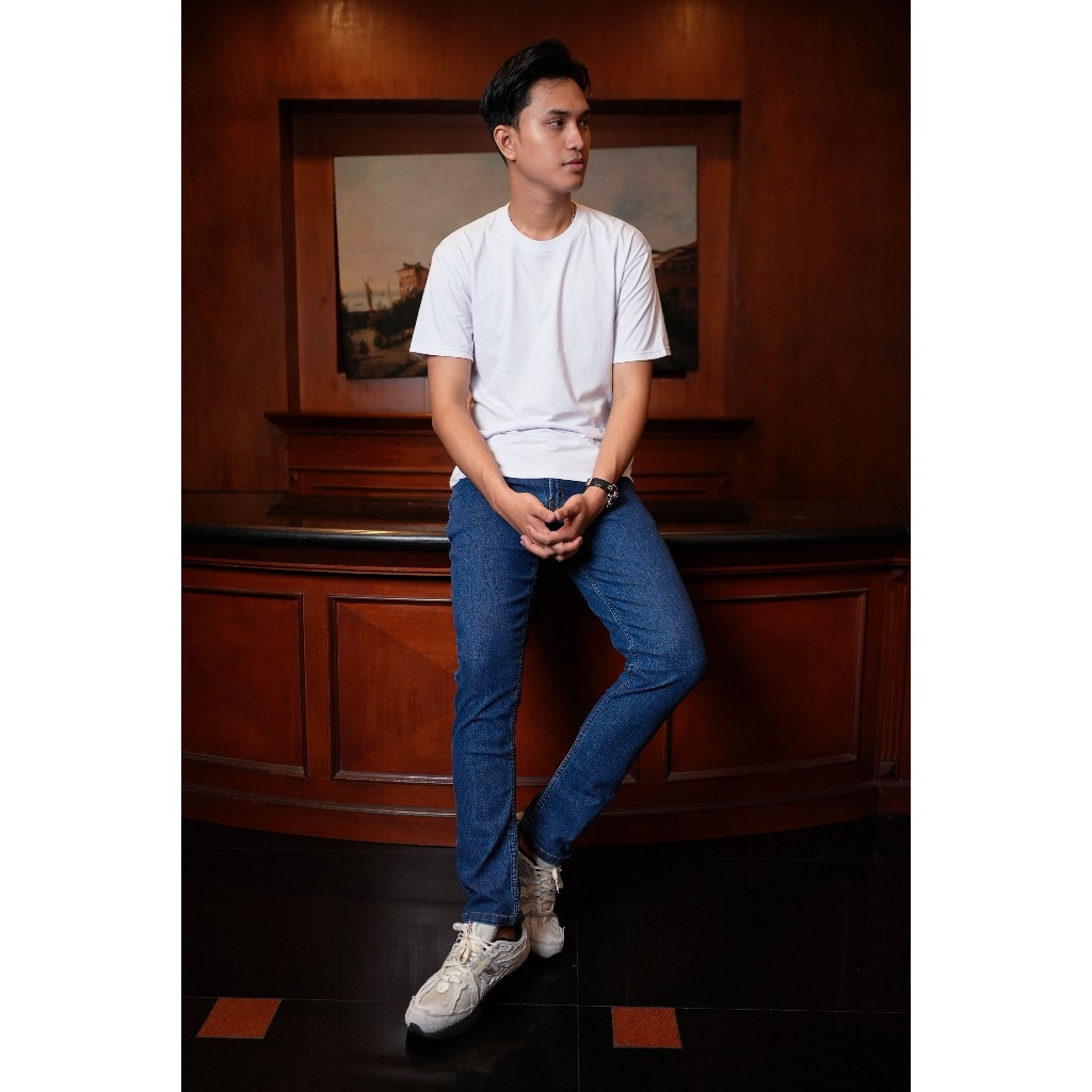 FOREX Celana Jeans Pria Biru Polos Slim Fit DLSS4293