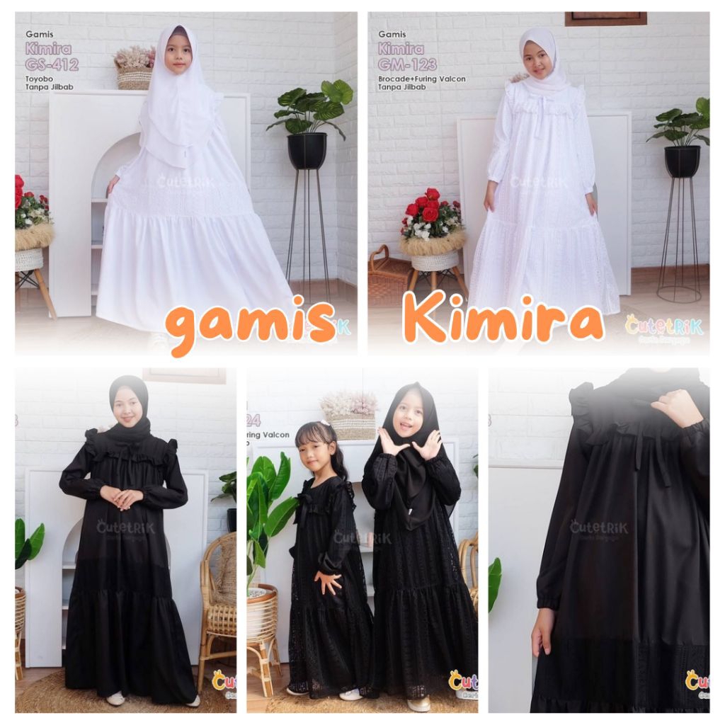 vs Kimira dress gamis putih polos gamis hitam polos bahan katun dan brokat adem mewah original Cutet