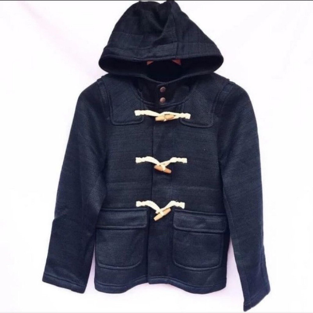 Jaket preloved black hitam hoodie kancing tanduk unisex branded zipper jilbab