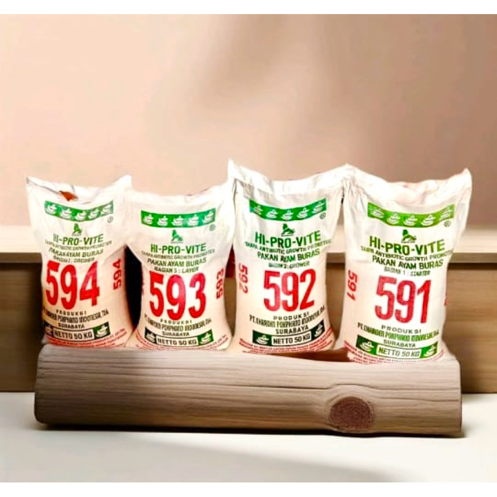 PAKAN AYAM HOBI HI-PRO-VITE 591, 592, 593, 594 Kemasan sak 50 kg